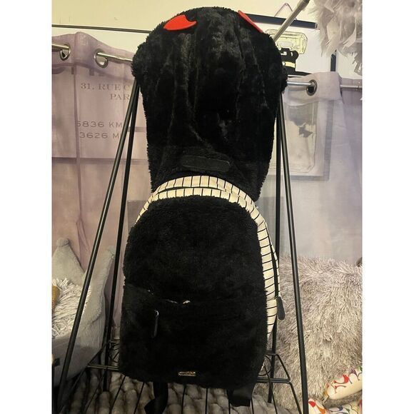 Betsey johnson vampire/devil character hoodie backpack/bag fur black - Picture 3 of 11